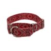 1 1/2 Inch Wide Red Bandana Dog Collar with Adjustable Neck and Classic Paisley