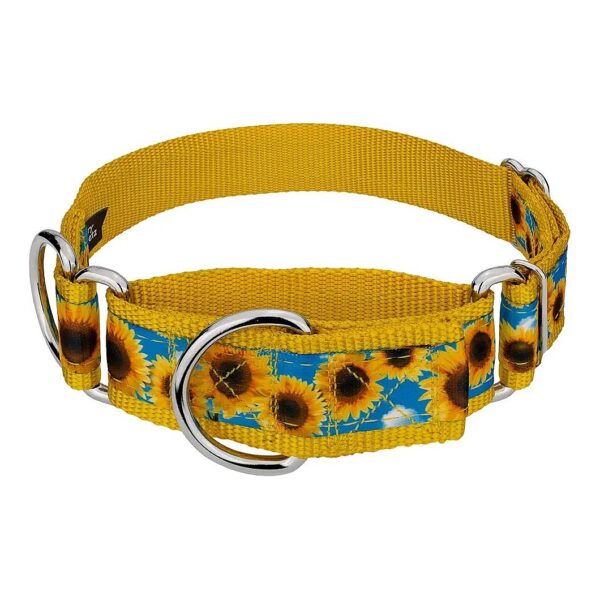 1 1/2 Inch Wide Sunflowers Signature Nylon Martingale Adjustable Dog Collar