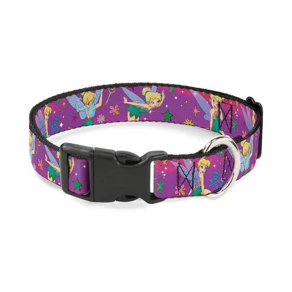 1/2 inch Wide Floral Patterned Buckle Up Dog Collar with Purple Color and Medium Size