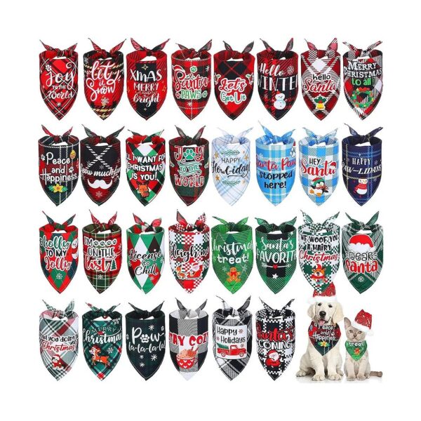 1 30 Assorted Christmas Plaid Dog Bandanas for Small to Medium Pet Wear and Cleaning