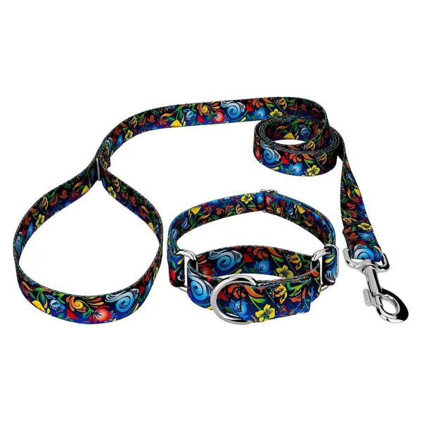 1-Inch Polyestermade Martingale Dog Collar and 6-Foot Leash with Country Floral Pattern