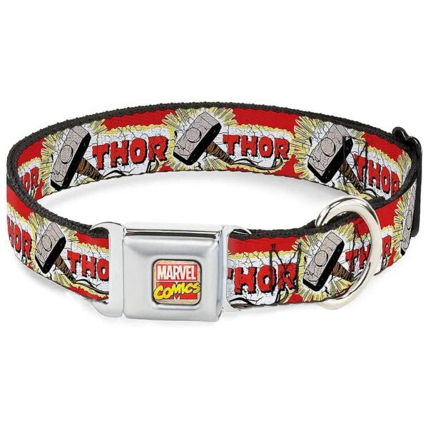 1-Inch Wide Dog Collar with Thor Hammer Red Yellow White Color Scheme 15-26" Neck