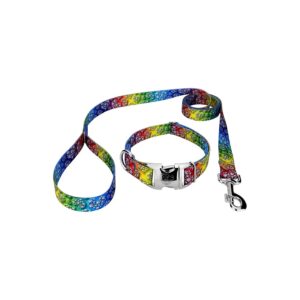 1 Inch Wide Premium Dog Collar and Leash Set with Groovy Ganja Pattern