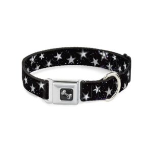 1 Inch Wide Seatbelt Buckle Dog Collar with Glowing Stars in Space Design