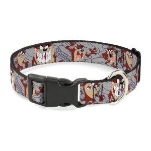 1 Wide Plastic Clip Collar with Gray Swirl Tasmanian Devil Patterns for Big Dogs