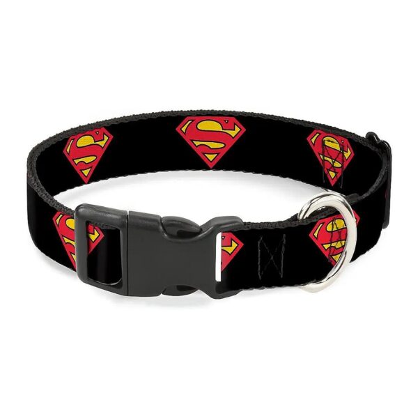 1 Wide Superman Shield Black Small Dog Collar Buckle Down