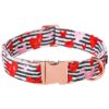 10-16 inch Red Heart Pattern Dog Collar with Cotton Fabric and Metal Buckle Closure