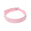 10-24" Length Pink Leather Collar with Nickel-Plated Bling for Small Dogs