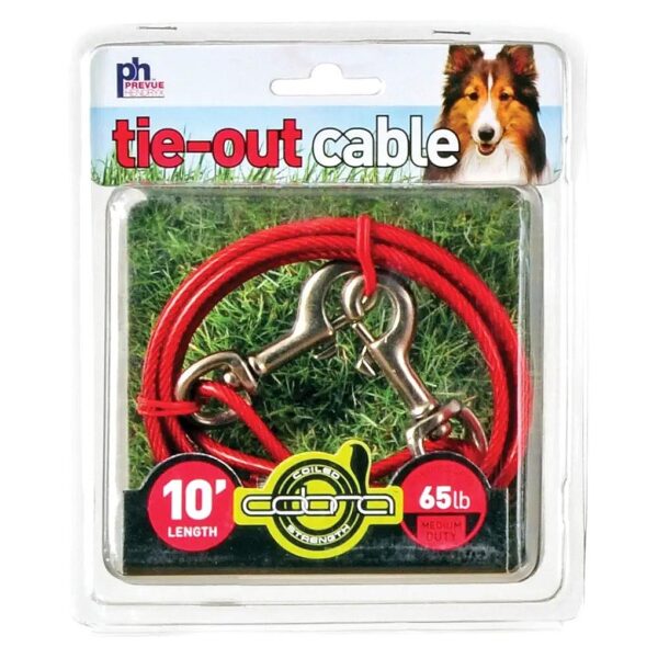 10 Foot Long Red Vinyl-Coated Cable for Medium-Duty Pets