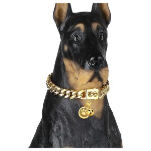 10 Inch 12MM Wide Gold Dog Chain Collar with Secure Snap Buckle for Small to Large Dogs