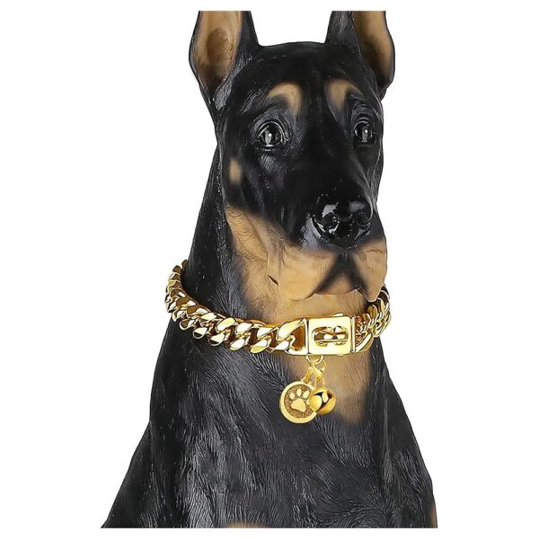 10 Inch 12MM Wide Gold Dog Chain Collar with Secure Snap Buckle for Small to Large Dogs