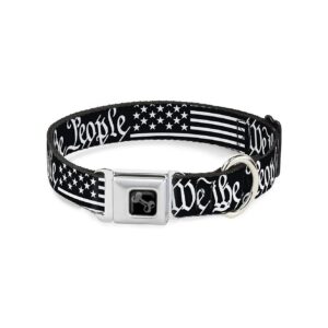 1.0 Inch Wide Dog Collar with Americana Flag We The People Seatbelt Buckle 11-17 Inches