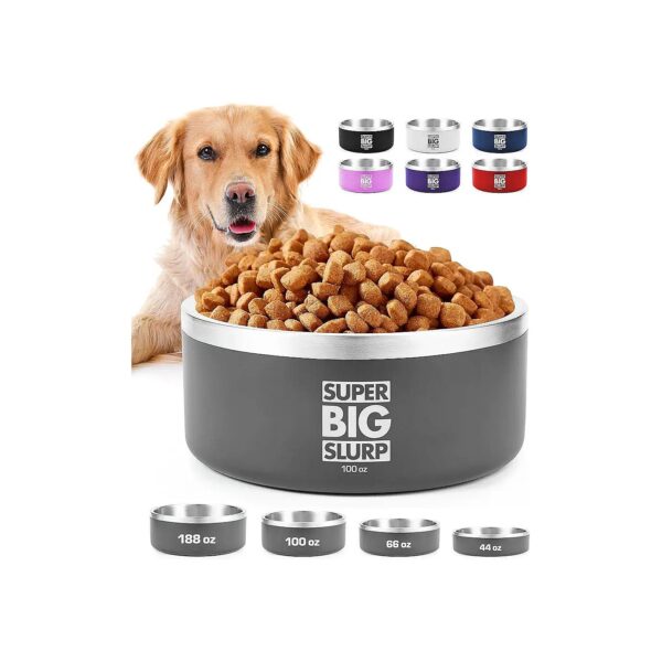 100 Oz Stainless Steel Dog Food Bowl with Non-Slip Base for Easy Use