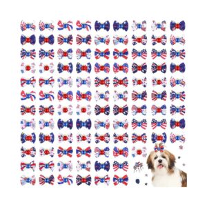 100 Pack 4th of July Puppy Bows for Small Girl Dogs Celebrity Pet Hair Accessories