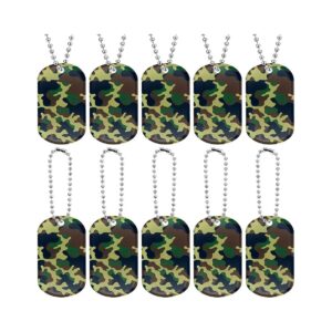 100 Pcs Camouflage Dog Tag Army Party Favors for Kids and Men Dark Green