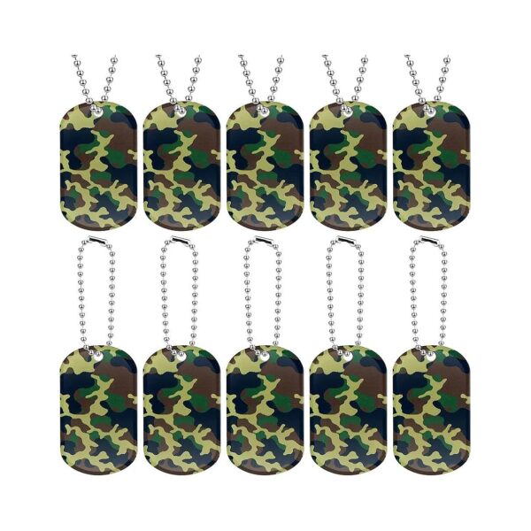 100 Pcs Camouflage Dog Tag Army Party Favors for Kids and Men Dark Green