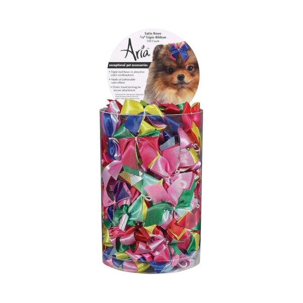 100 Piece Canister of Colorful Ribbon Bows for Dogs and Puppies