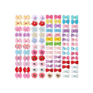 100 Pieces Dog Bows with Webbing Beads, Pearl Flowers, and Rhinestones