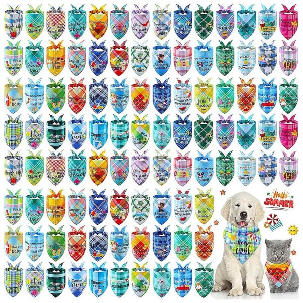 100 Pieces Summer Plaid Dog Bandanas for Pets with Different Patterns and Designs