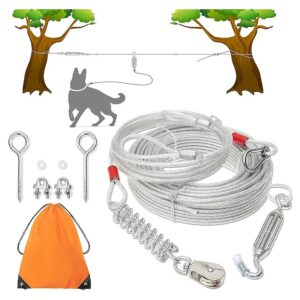 100ft Dog Tie Out Cable with 10ft Run Cable and Stopper for Yard Play and Training