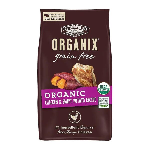 10lb Bag Organic Free-Range Chicken and Sweet Potato Dog Food for Adult Dogs