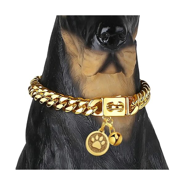 10mm Stainless Steel Dog Chain Collar with Gold Finish and Snap Buckle