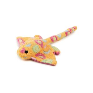 11-Inch Dog Toy, Soft Plush with Squeaker, Orange Stingray Design, Brightly Colored