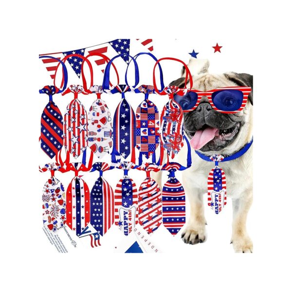 12-Pack Blue and Red Patriotic Dog Ties with 4th of July Printing