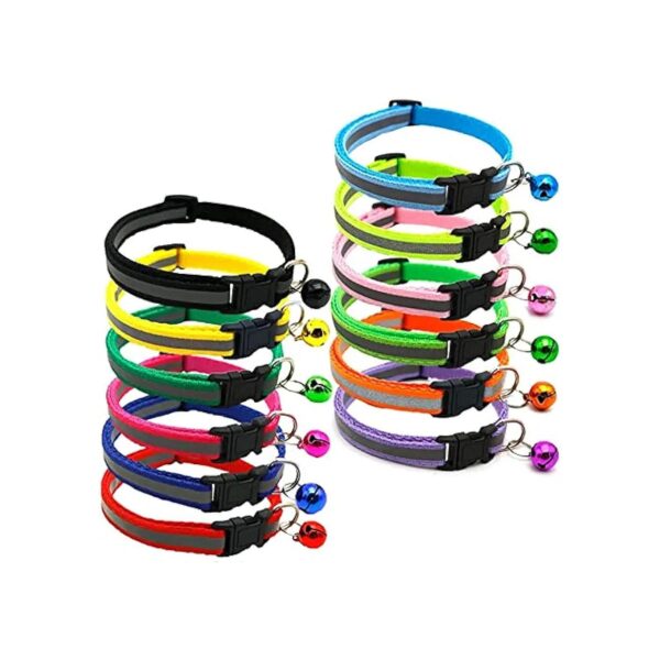 12 Pack Mixed Colors Reflective Cat Collars with Bell for Cats and Small Dogs