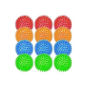 12 Pack Squeaky Dog Toy Balls with Different Colors and Spikey Surfaces