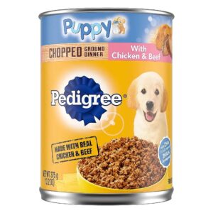 12-Pack of Ground Wet Dog Food Cans with Chicken and Beef for Puppy Nutrition