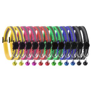 12 PcsReflective Nylon Adjustable Dog Collars with Bells for Small Puppies