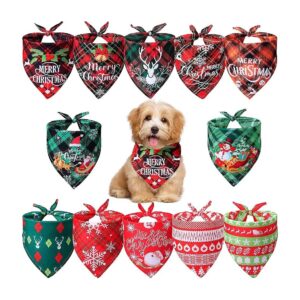 12 Piece Snowflake Dog Bandanas Plaid Pet Neck Scarf Small Medium Dog Adjustable Kerchief