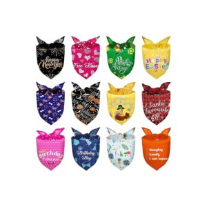 12 Pieces Durable Polyester Dog Bandanas with Different Holiday Themes for Dogs