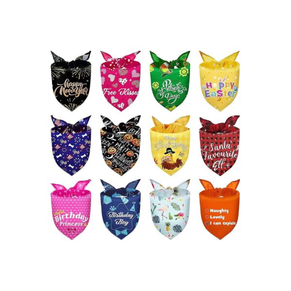 12 Pieces Durable Polyester Dog Bandanas with Different Holiday Themes for Dogs