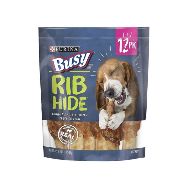 12 ct Pouch of Beef Flavoured Busy Dog Treats with Rib Hide