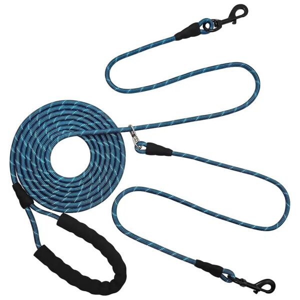 12ft Long Blue Dual Dog Leash for Medium Small Dogs No Tangle Walking