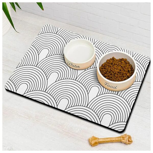 12x20 White Polyester and Rubber Pet Food Mat for Cat and Dog Owners