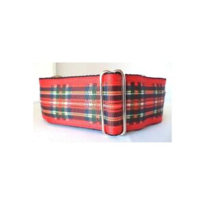 13-18" Medium-Sized Martingale Dog Collar with Red Plaid Pattern and Satin Lining