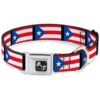 13 to 18 Inch Black Puerto Rico Flag Patterned Dog Collar Buckle Seatbelt