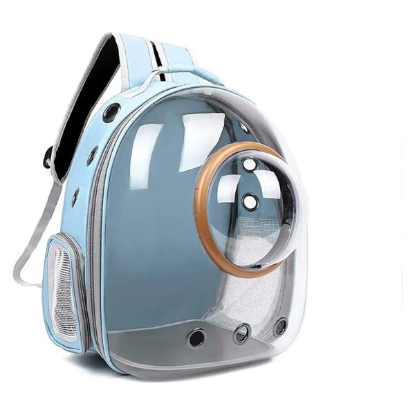 14" Light Blue Cat Backpack Carrier with Pocket for Snacks and Inspection Window