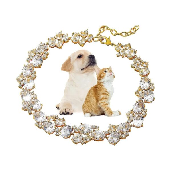 14K Gold Chain Collar with CZ Stone for Puppy Kitty Adjustable Cat Collar Jewelry