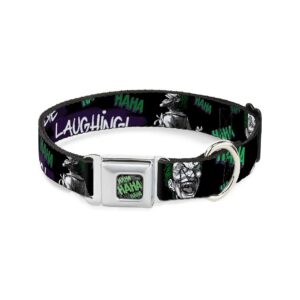 15-26" Fits Dog Collar with Seatbelt Buckle Closure and Joker Themed Art