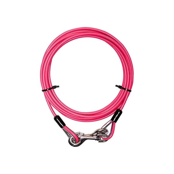 15 Foot Dog Tie-Out Cable with Swivel Hooks for Camping and Parks Pink