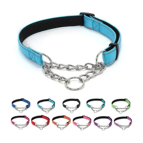 15 Neck Martingale Collar with Reflection for Dog Training Blue Nylon Soft Adjustable