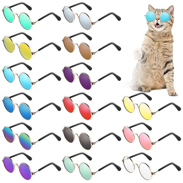 15 Pieces Set of Round Metal Puppy Sunglasses in Various Colors for Cats and Small Dogs