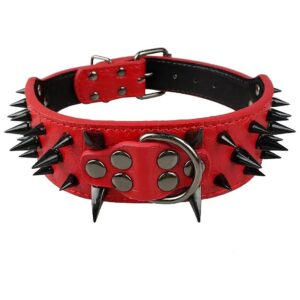 15 to 18 Inch Long Leather Dog Collar with Sharp Studded Rivets for Medium and Large Dogs