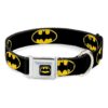 15 to 26 Inch Wide Dog Collar with Black and Yellow Batman Shield Seatbelt Buckle