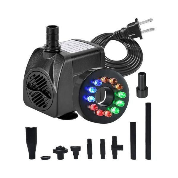 15W LED Fountain Water Pump with Colorful Lights for Aquarium Tank and Pond Decor