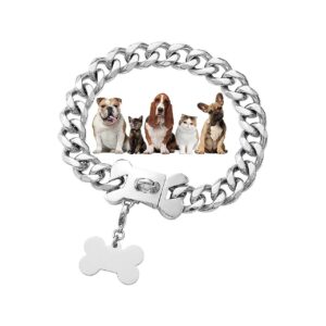 15mm Cuban Link Stainless Steel Dog Collar with Secure Snap Buckle for Small Dogs